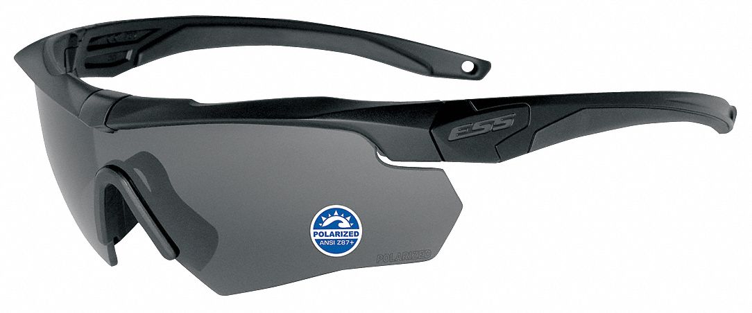 ESS Polarized Safety Glasses: Polarized, Wraparound Frame, Half-Frame, Gray  Mirror, Black, Black