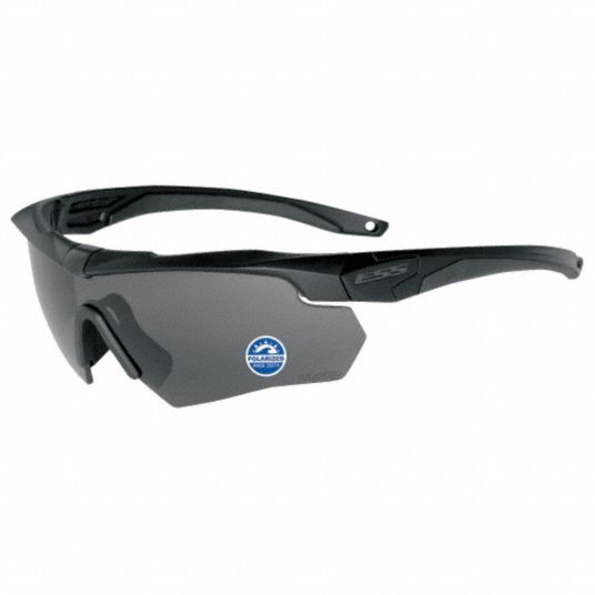 ESS Polarized Safety Glasses: Polarized, Wraparound Frame, Half-Frame, Gray  Mirror, Black, Black