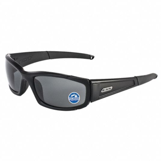 ESS Polarized Safety Sunglasses: Polarized, Wraparound Frame, Full-Frame,  Gray Mirror, Black, Black