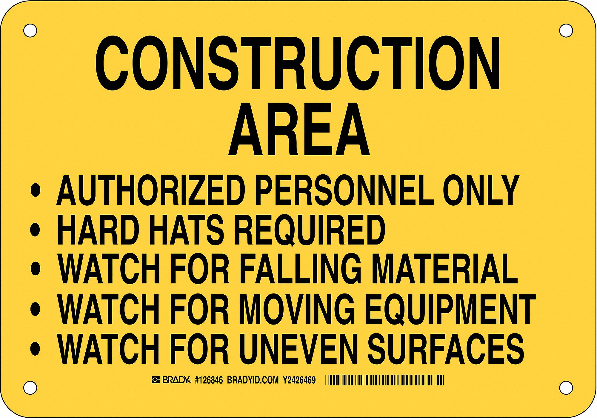 BRADY Construction Site Sign,Alum,7 x 10 in   Office and Facility Signs   38H625|126846