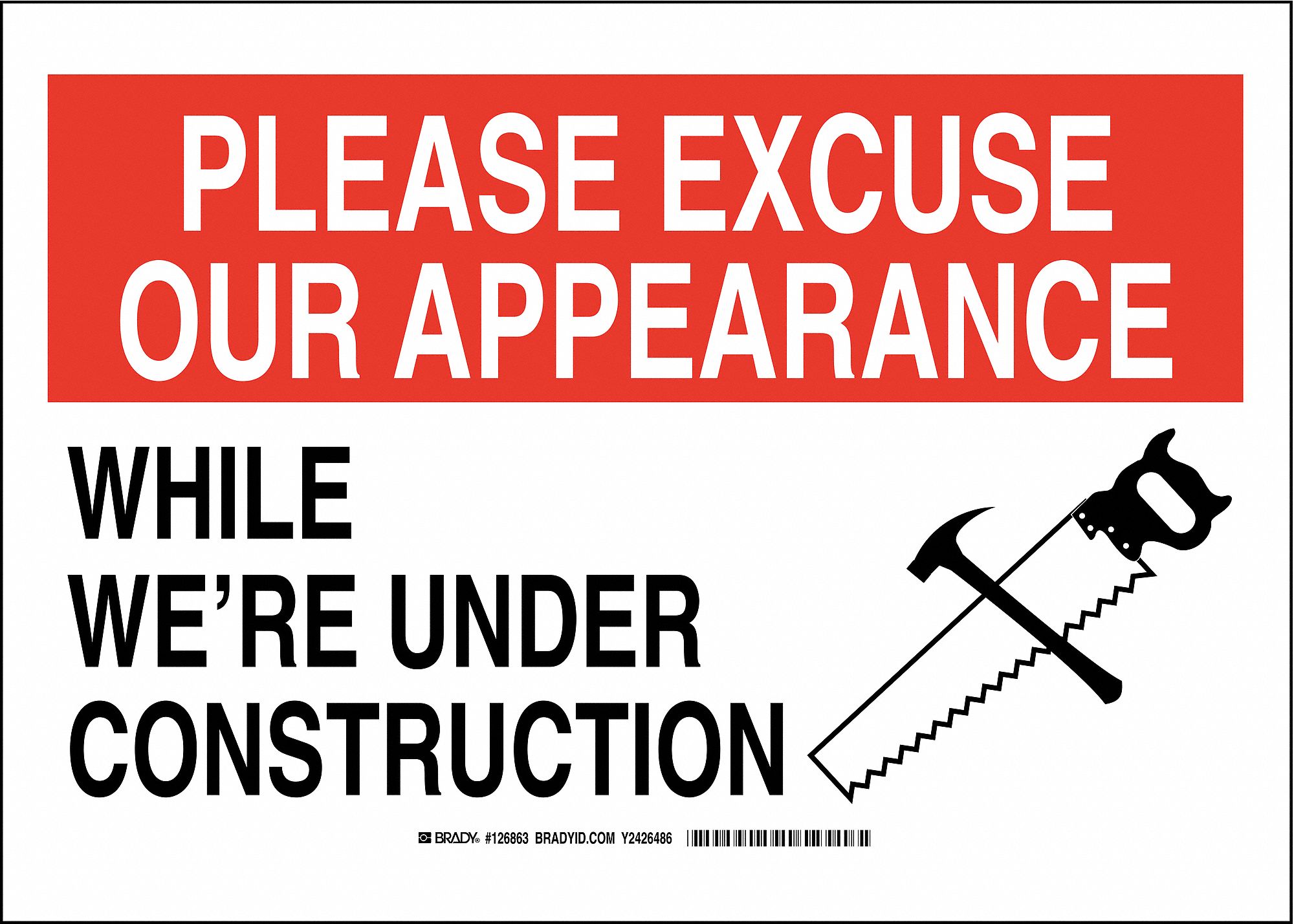 BRADY Construction Site Sign,Poly,10 x 14 in   Office and Facility Signs   38H642|126863