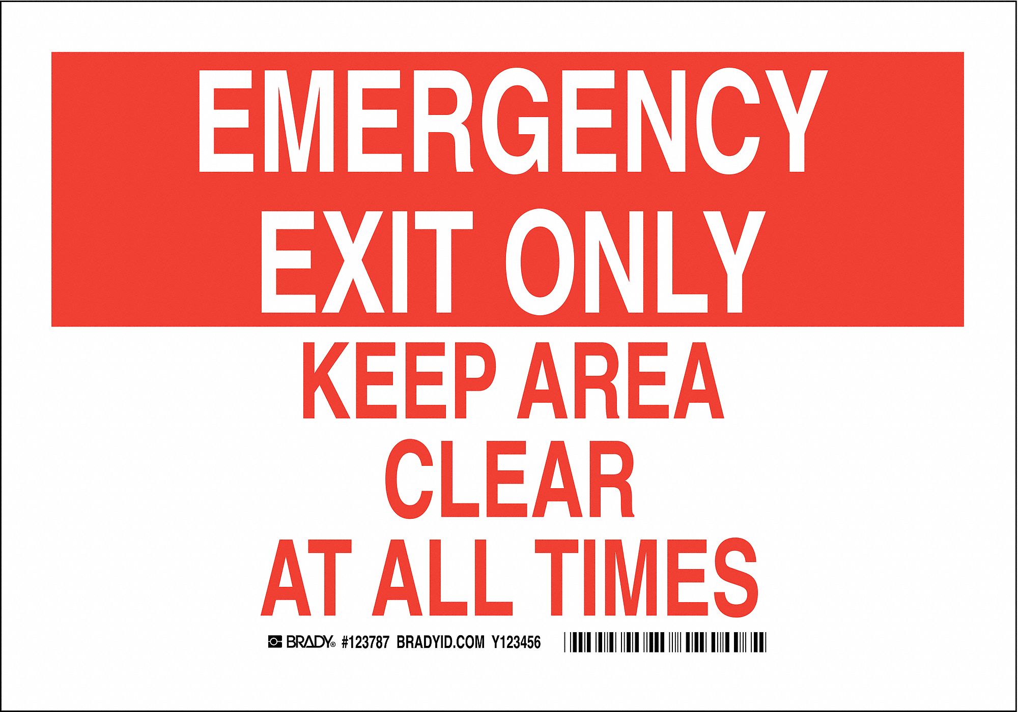 Polyester, Emergency Exit Sign, 10" Width, 7" Height, White, Adhesive