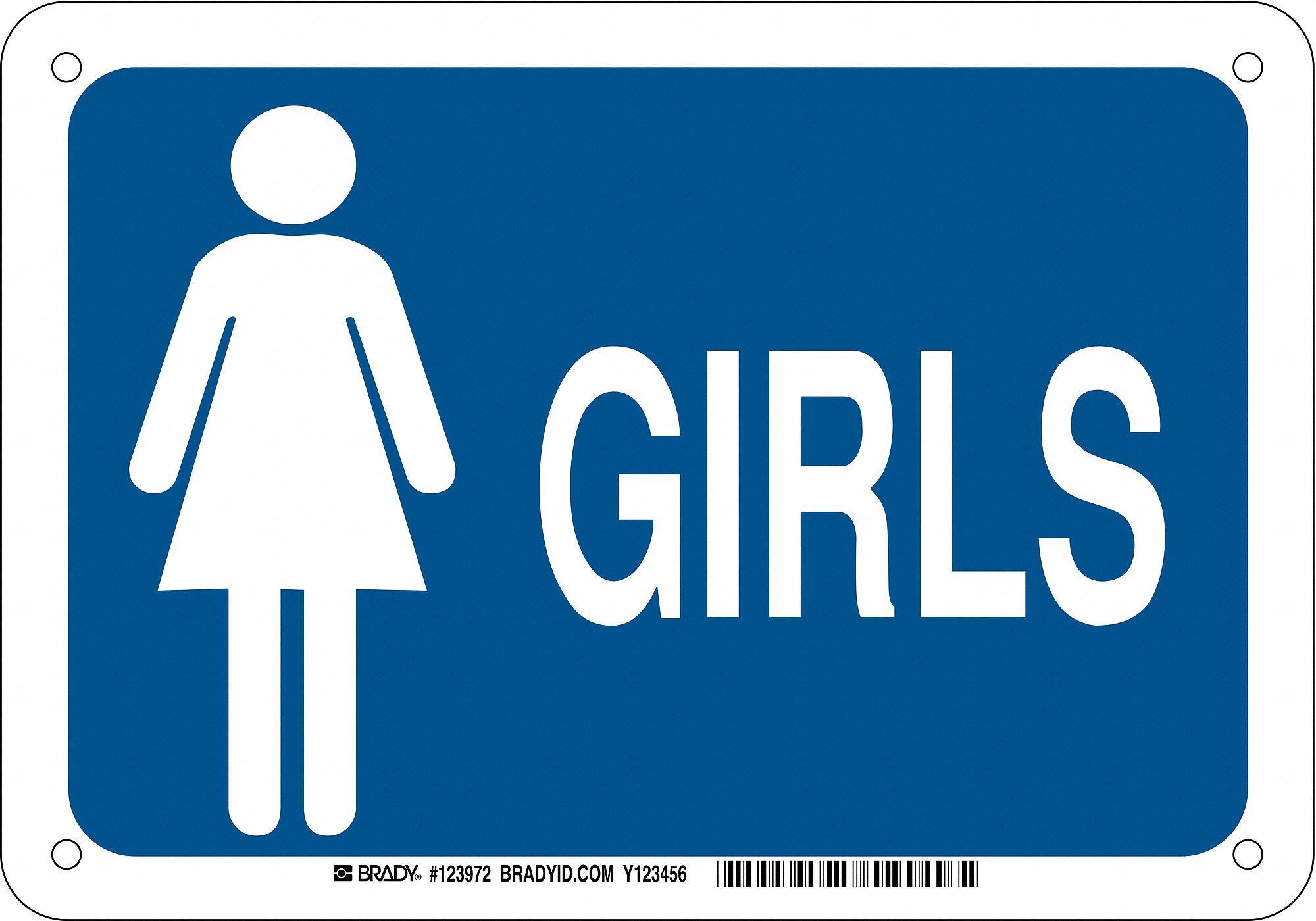 Restroom Sign, Eng, Plastic, 7 x10, Wht/Blue