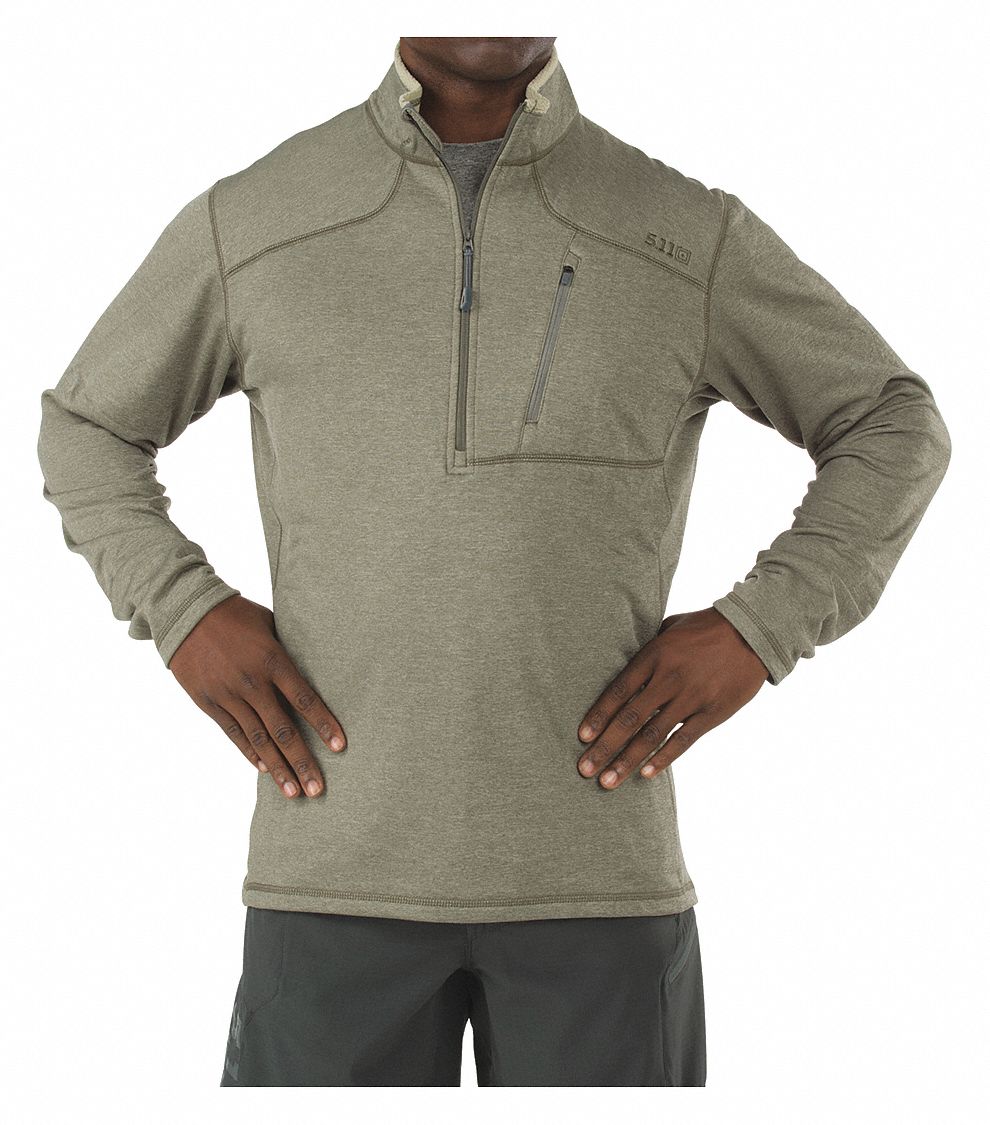 5.11 TACTICAL Half Zip Fleece, L Fits Chest Size 42" to 44", Sage Green Color   38HD14|72045   