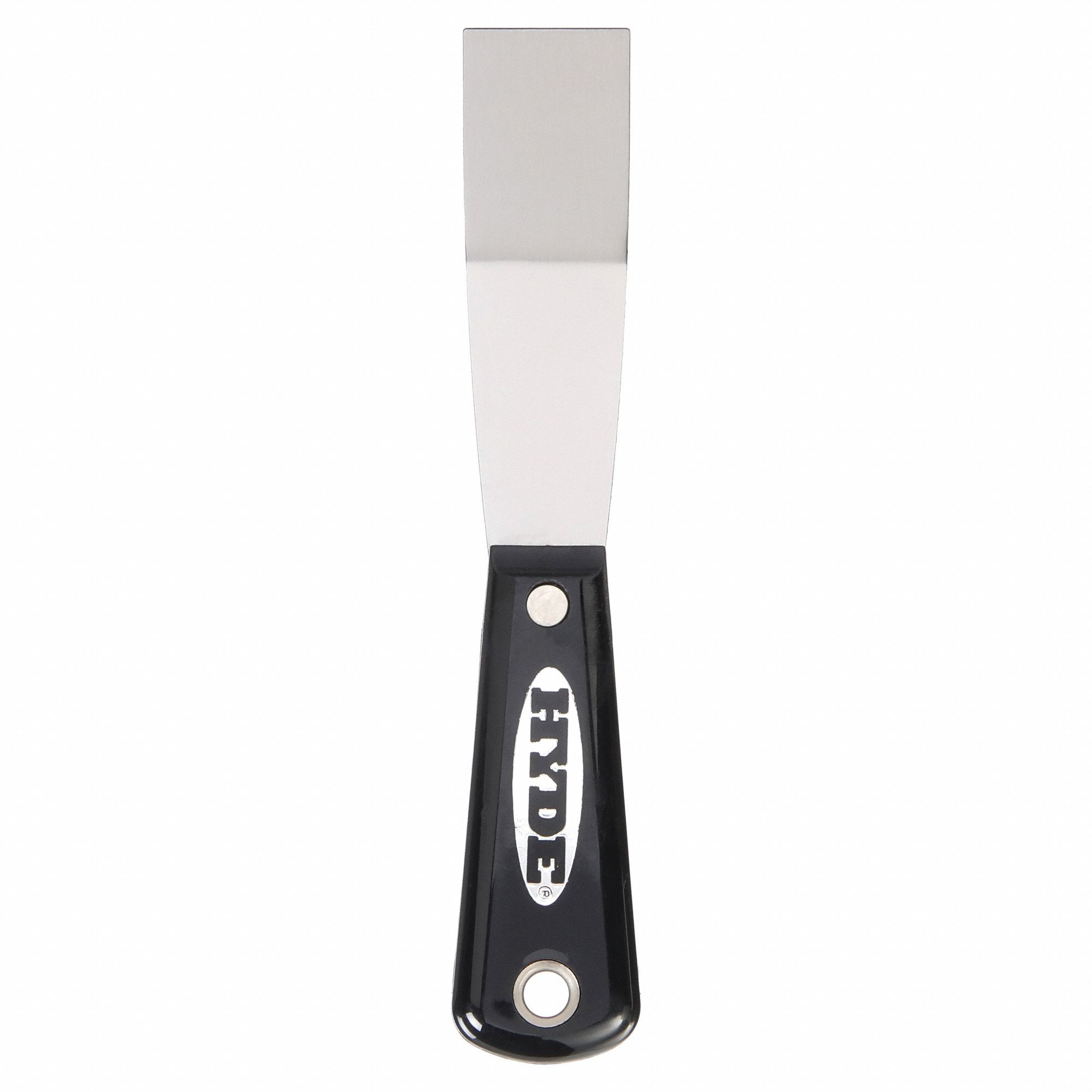 PUTTY KNIFE, CARBON STEEL BLADE, NYLON HANDLE, STIFF, BENT BLADE, 1-1/4IN