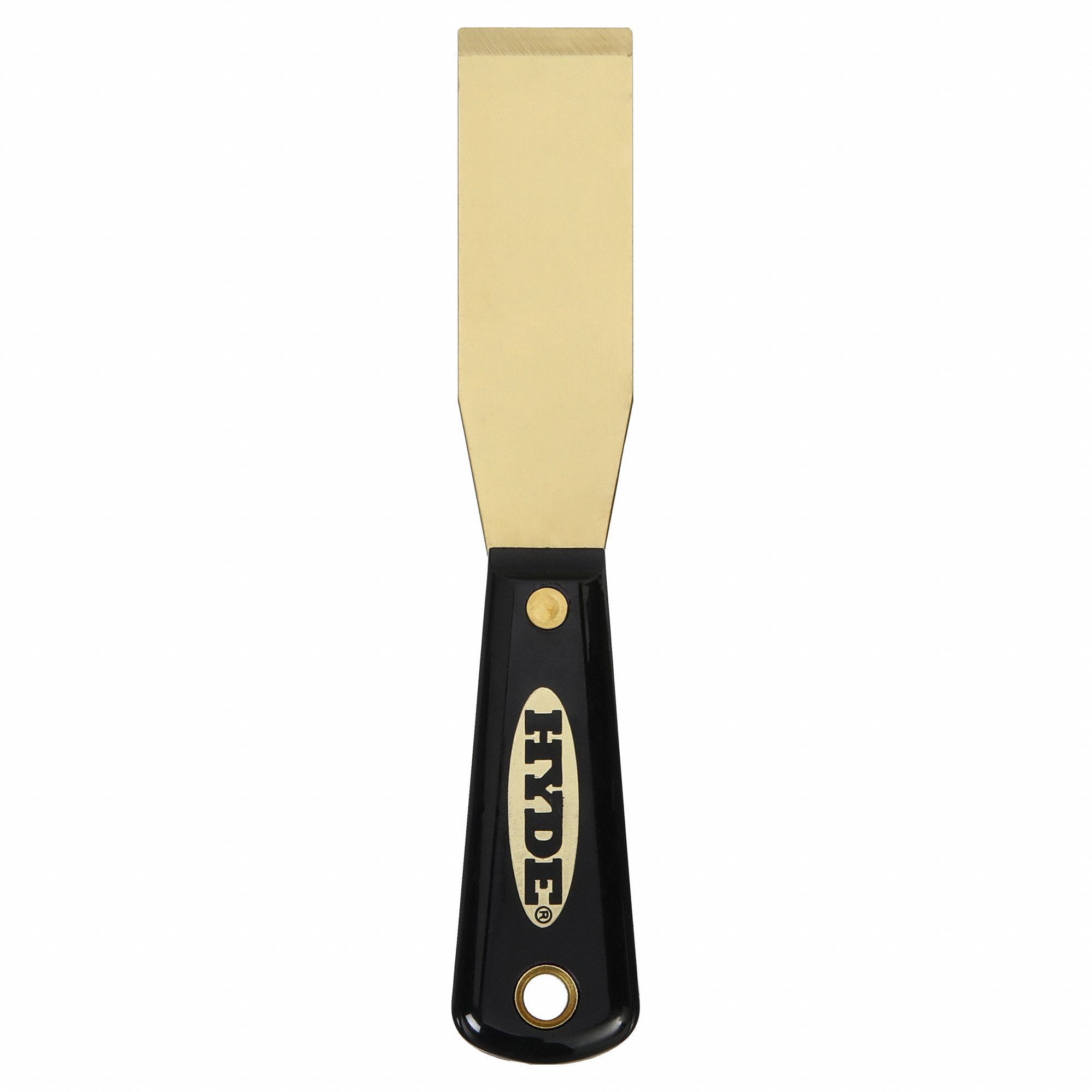 PUTTY KNIFE, BRASS BLADE, NYLON HANDLE, STIFF, STRAIGHT BLADE, 7 3/4 IN OVERALL L
