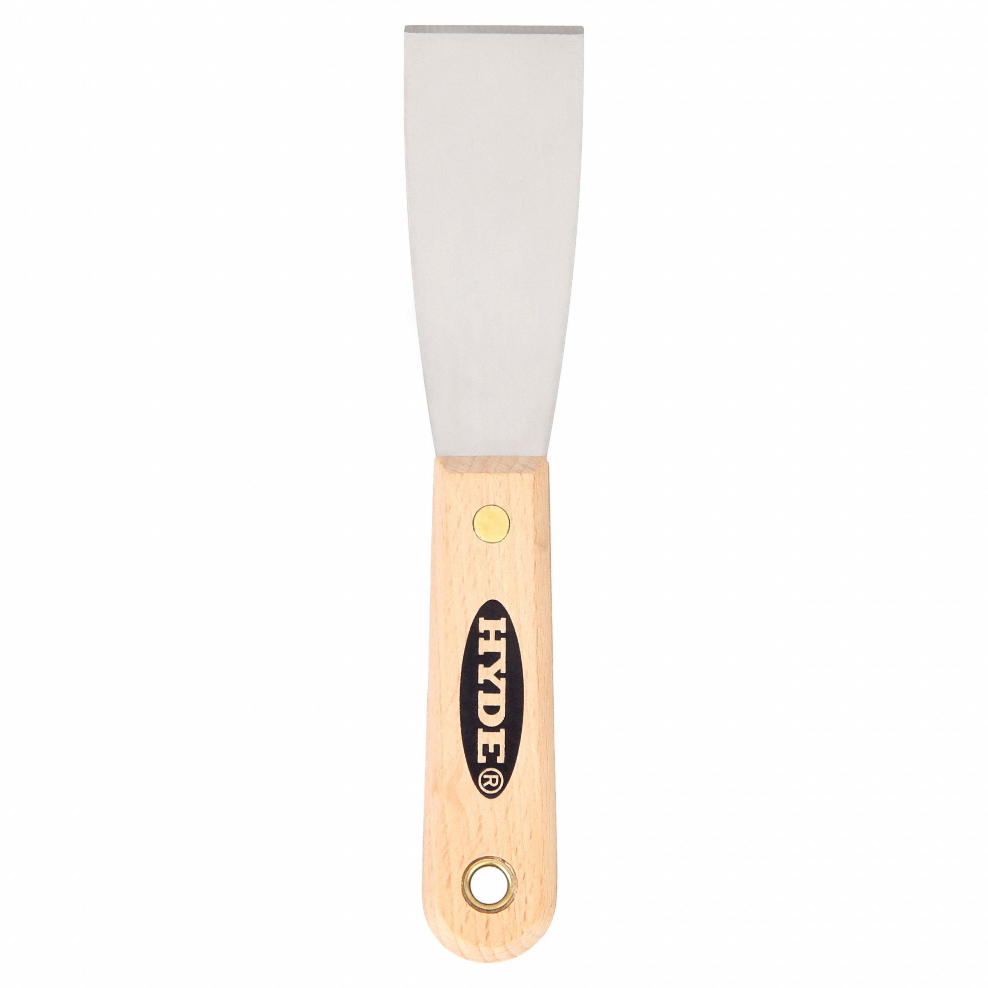 PUTTY KNIFE, CARBON STEEL BLADE, HARDWOOD HANDLE, STIFF, STRAIGHT BLADE, 1-1/2 IN