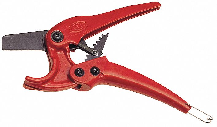 Ratchet Shears: Cuts ABS/PE/PEX/PP, 1-21/32 in Cutting Capacity, 8 3/8 in Overall Lg