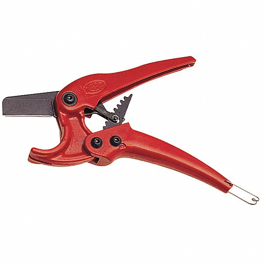 Ratchet Shears: Cuts ABS/PE/PEX/PP, 1-21/32 in Cutting Capacity, 8 3/8 in Overall Lg