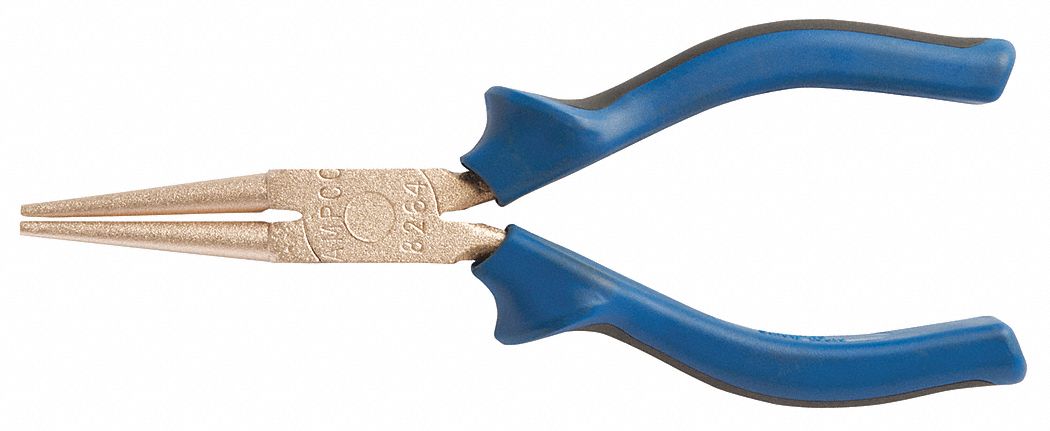 NEEDLE NOSE PLIER, NON-SPARKING, 2⅜ IN MAX JAW OPENING, 6¼ IN OVERALL L, 1⅝ IN JAW L