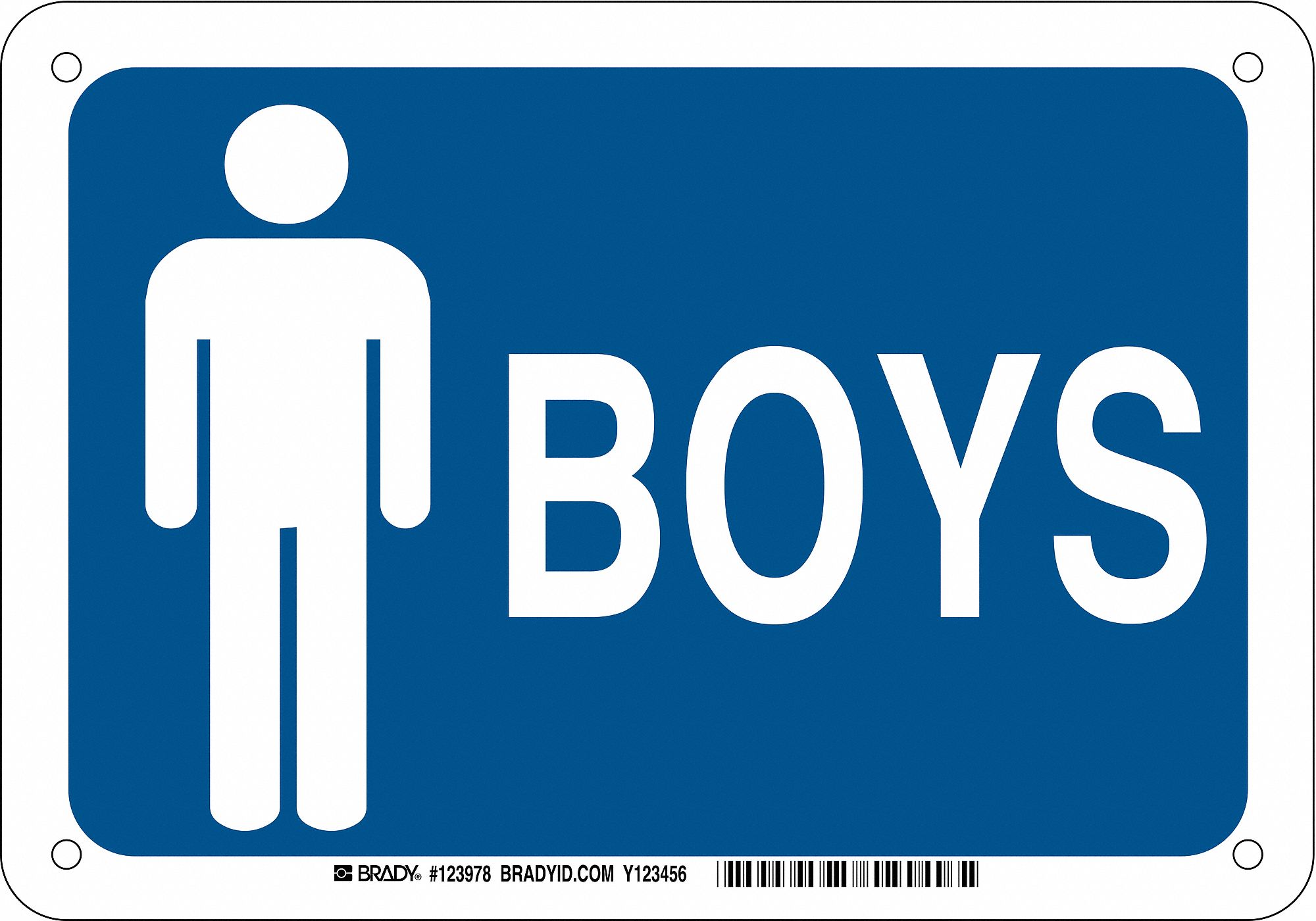 Restroom Sign, Eng, Plastic, 7 x10, Wht/Blue