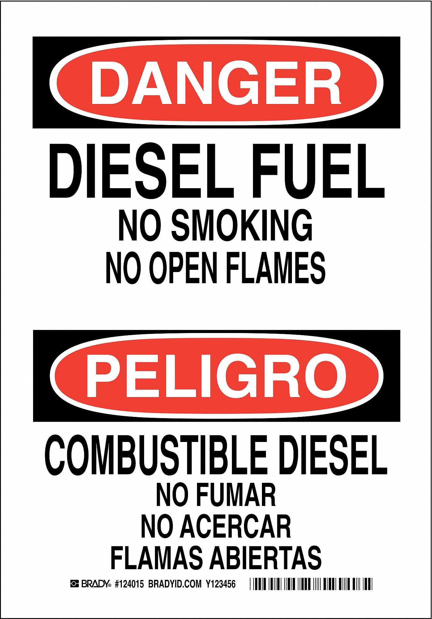 Danger No Smoking Sign, Bilingual, Diesel