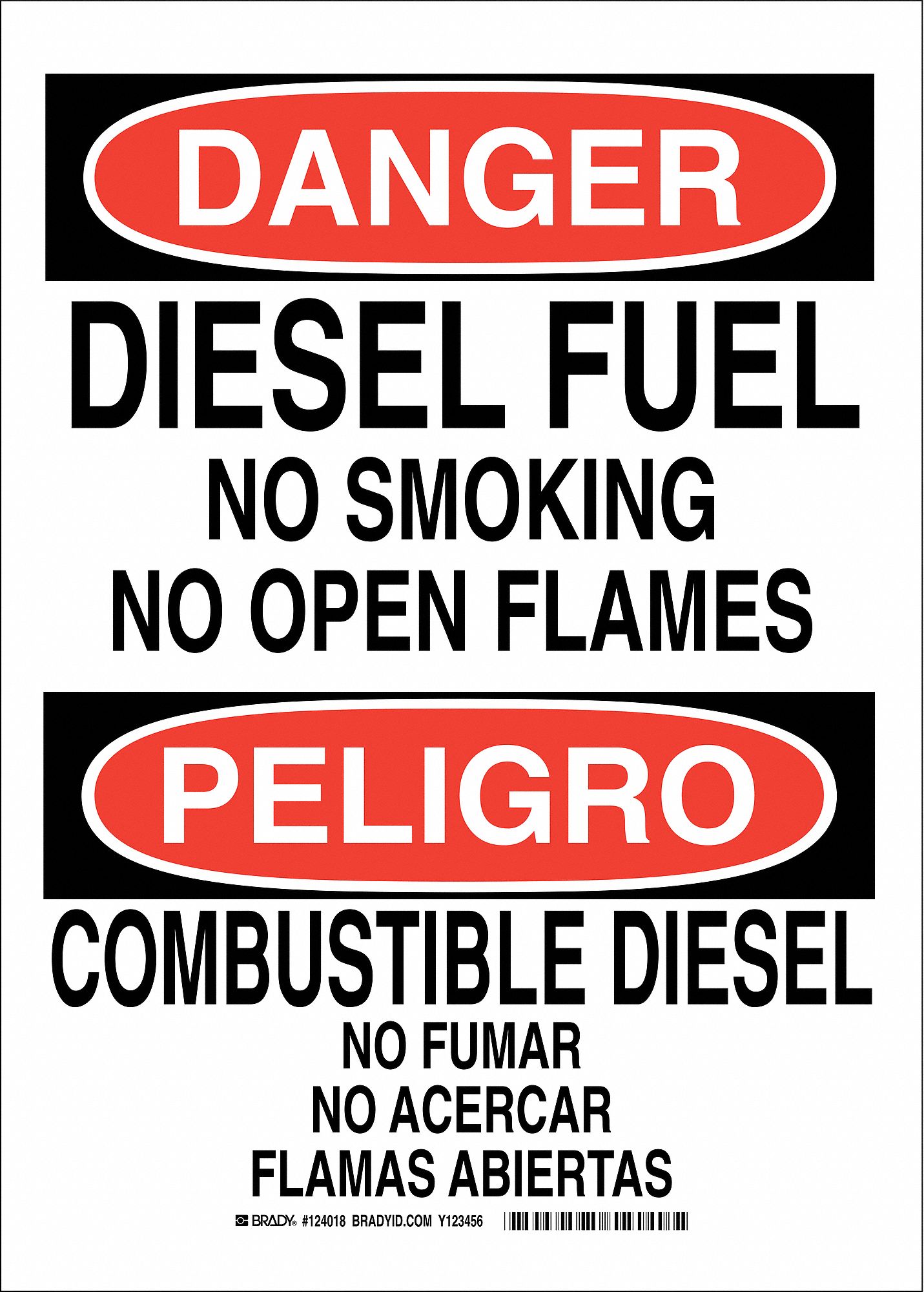 Danger No Smoking Sign, Bilingual, Diesel