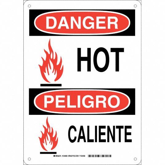 Danger Sign, Hot/Caliente, Header Danger/Peligro, Rectangle, 14 in ...