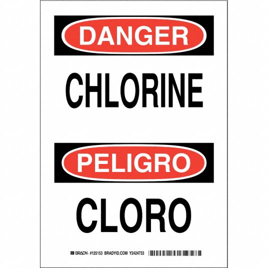 Danger Sign, Chlorine/Cloro, Header Danger/Peligro, Rectangle, 10 in ...