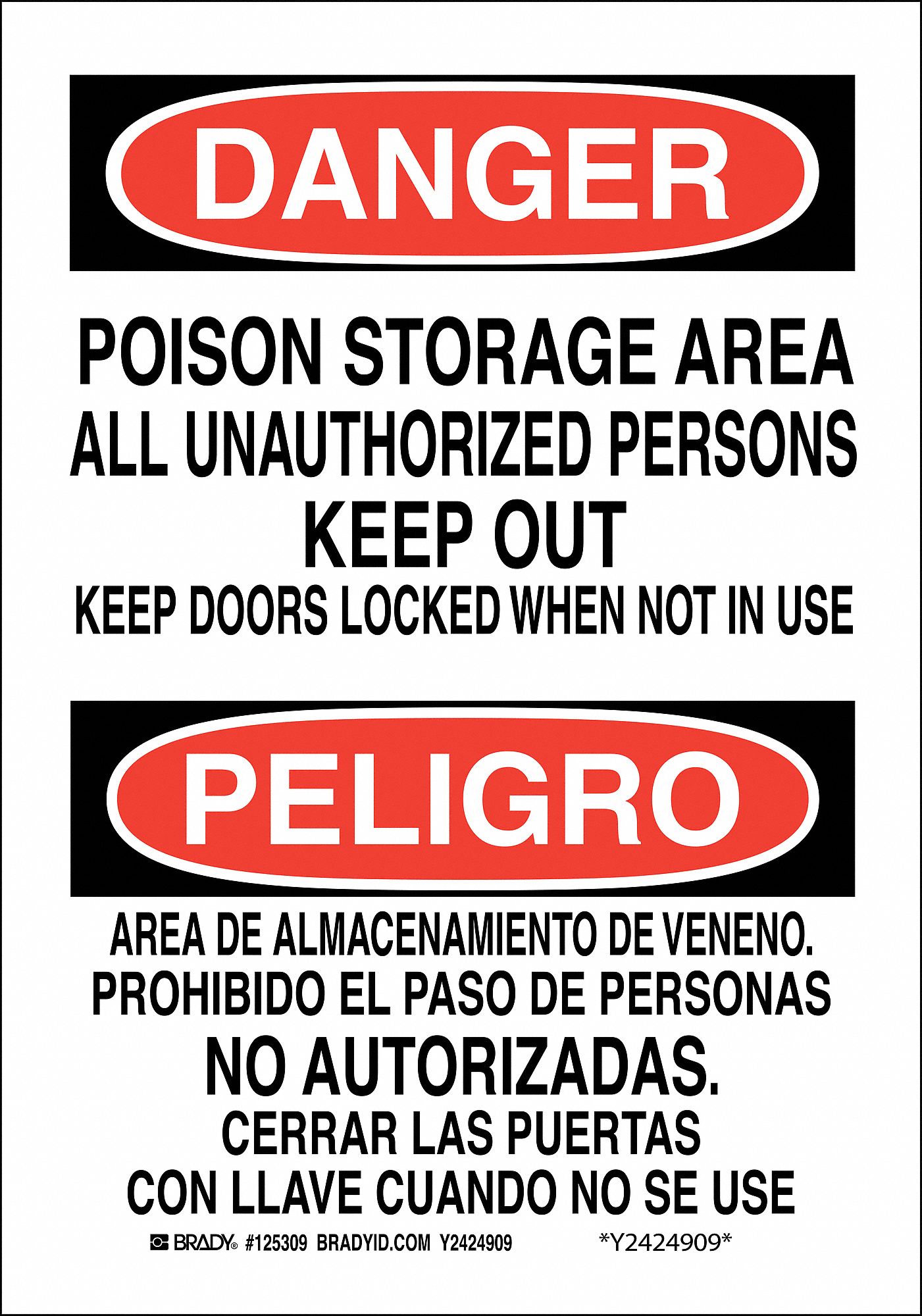 Plastic, Danger Sign, Danger/Peligro, 7 in Width, 10 in Height, English ...