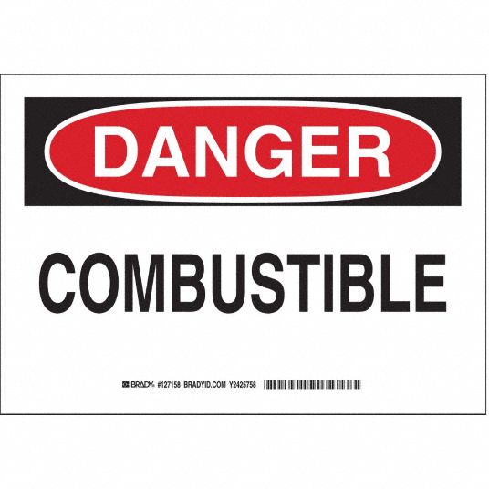 Danger Sign, Combustible, Header Danger, Rectangle, 7 in Height, 10 in ...
