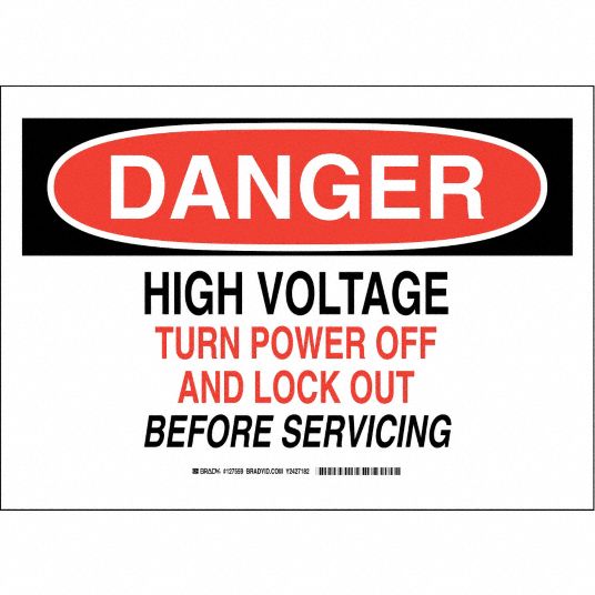 BRADY Danger Sign, High Voltage Turn Power Off And Lock Out Before ...