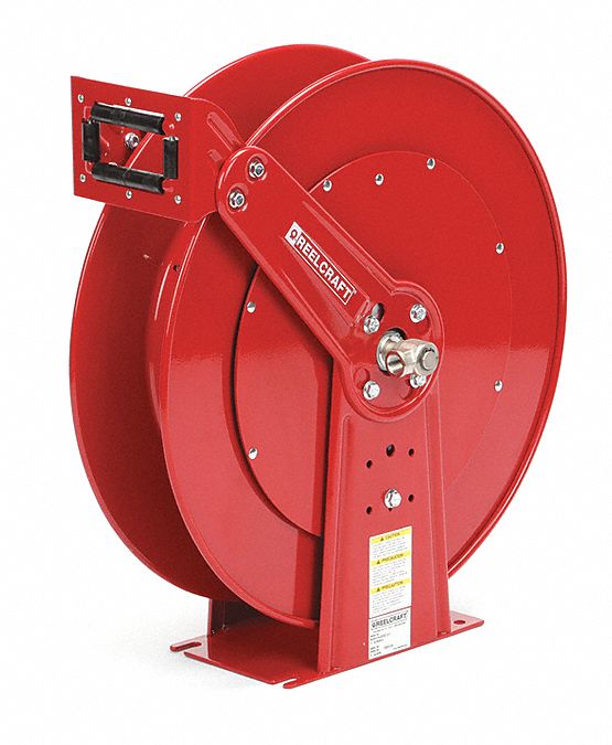 Spring Return Hose Reel: 50 ft (3/4 in I.D.), 500 psi Max Op Pressure, Nickel Plated Steel, Red