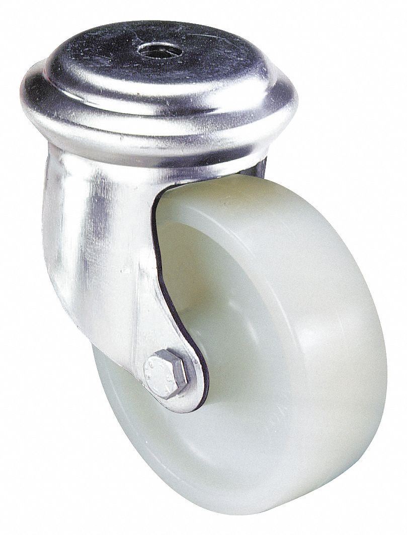 Bolt-Hole Caster: Swivel, No Brake, Nylon, 5 in Wheel Dia., 1 3/8 in Wheel Wd, Nylon