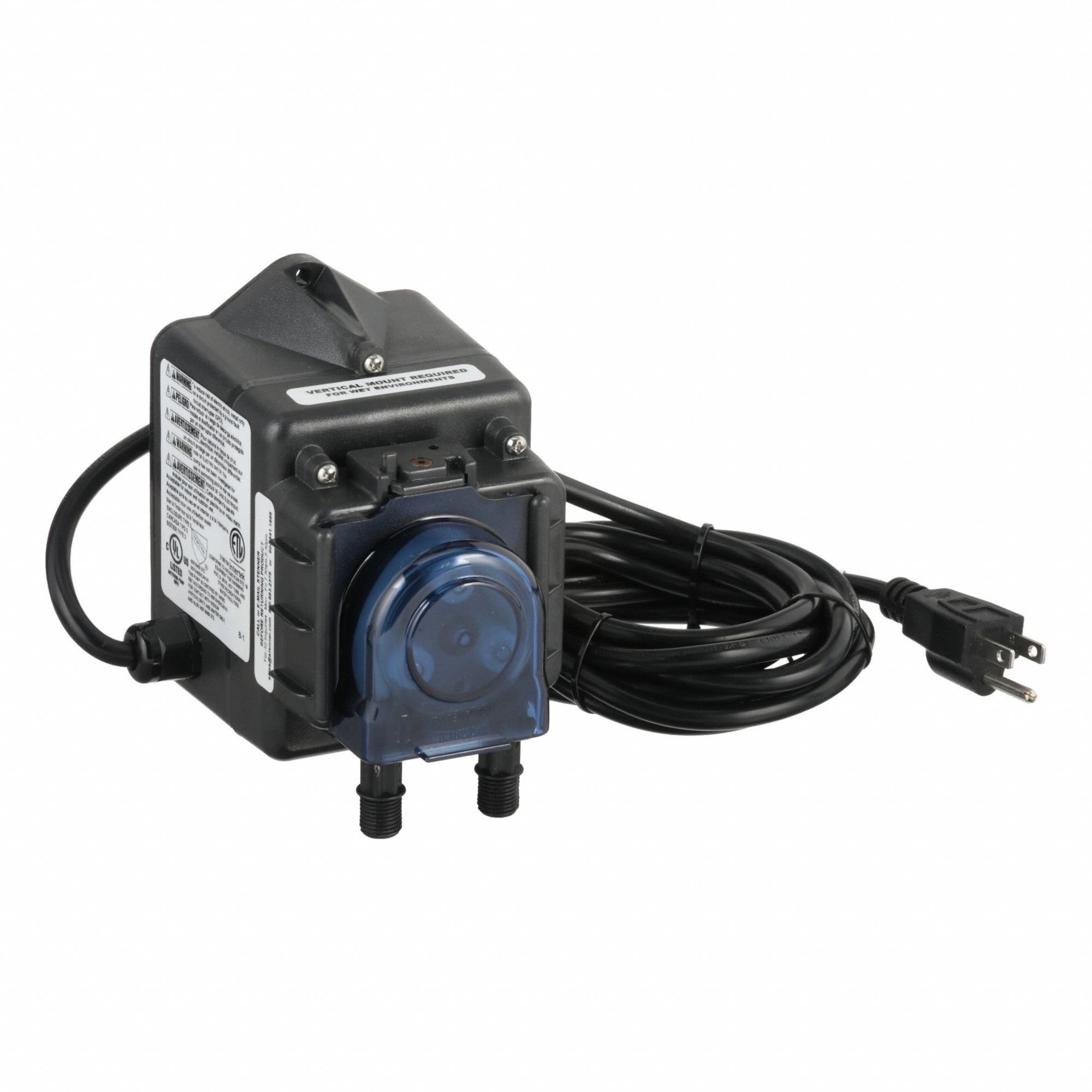 Peristaltic Chemical Metering Pump: 120V AC, 1/40 hp HP, 2.5 gpd Max. Flow Rate, Santoprene