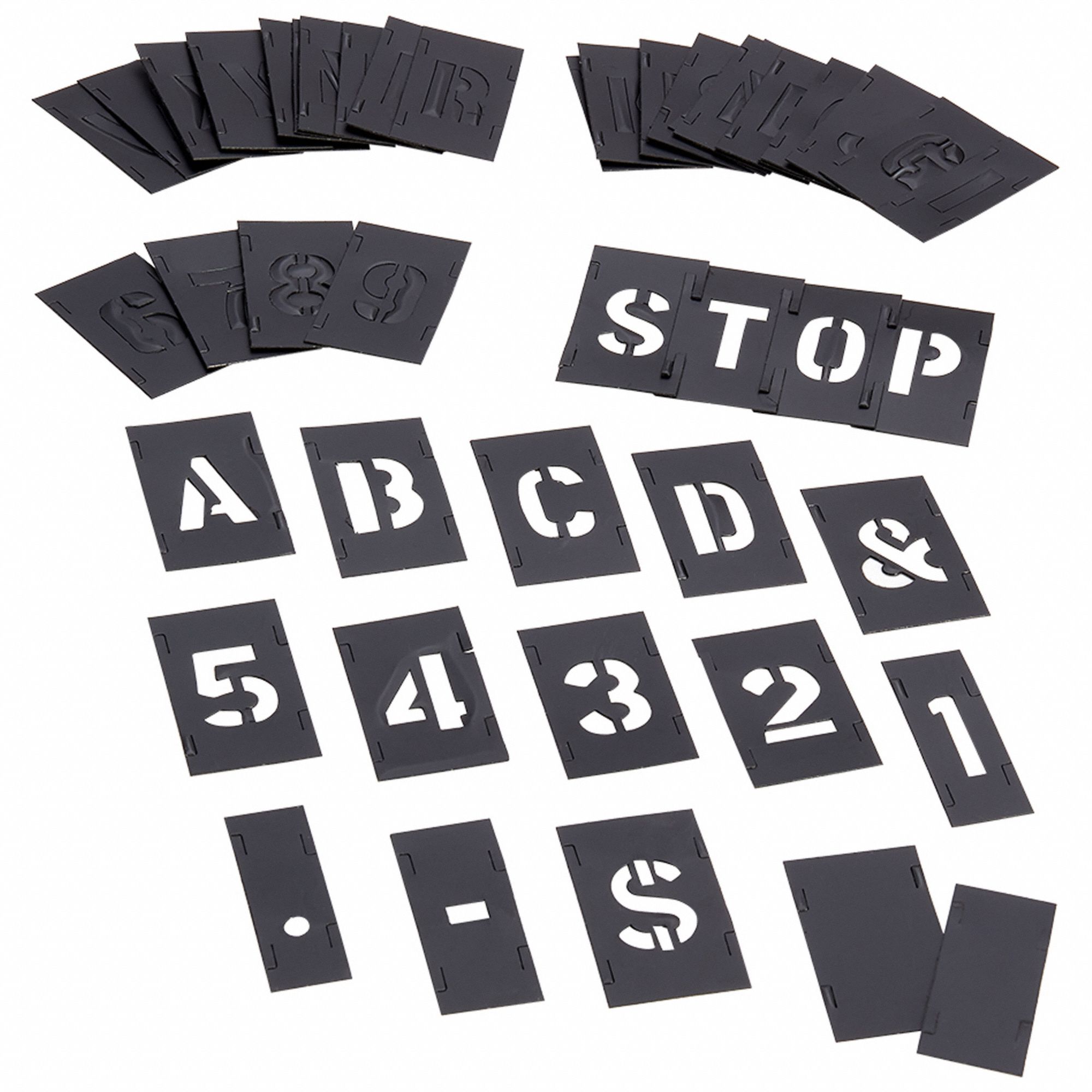 Stencil Set: 0 to 9/Ampersand (&)/A to Z/Dash (-)/Dollar Sign ($)/Period (.), PVC
