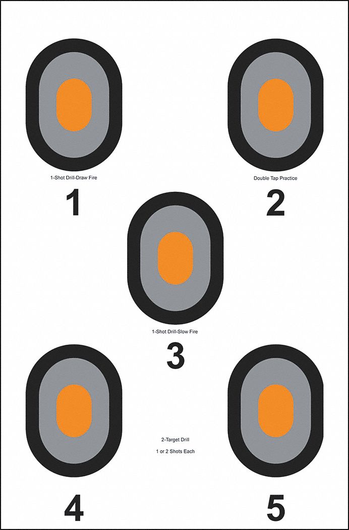 ACTION TARGET, Bullseye and Sighting, 35 in Ht, Five Bullseye Target with Orange Center 38NE99