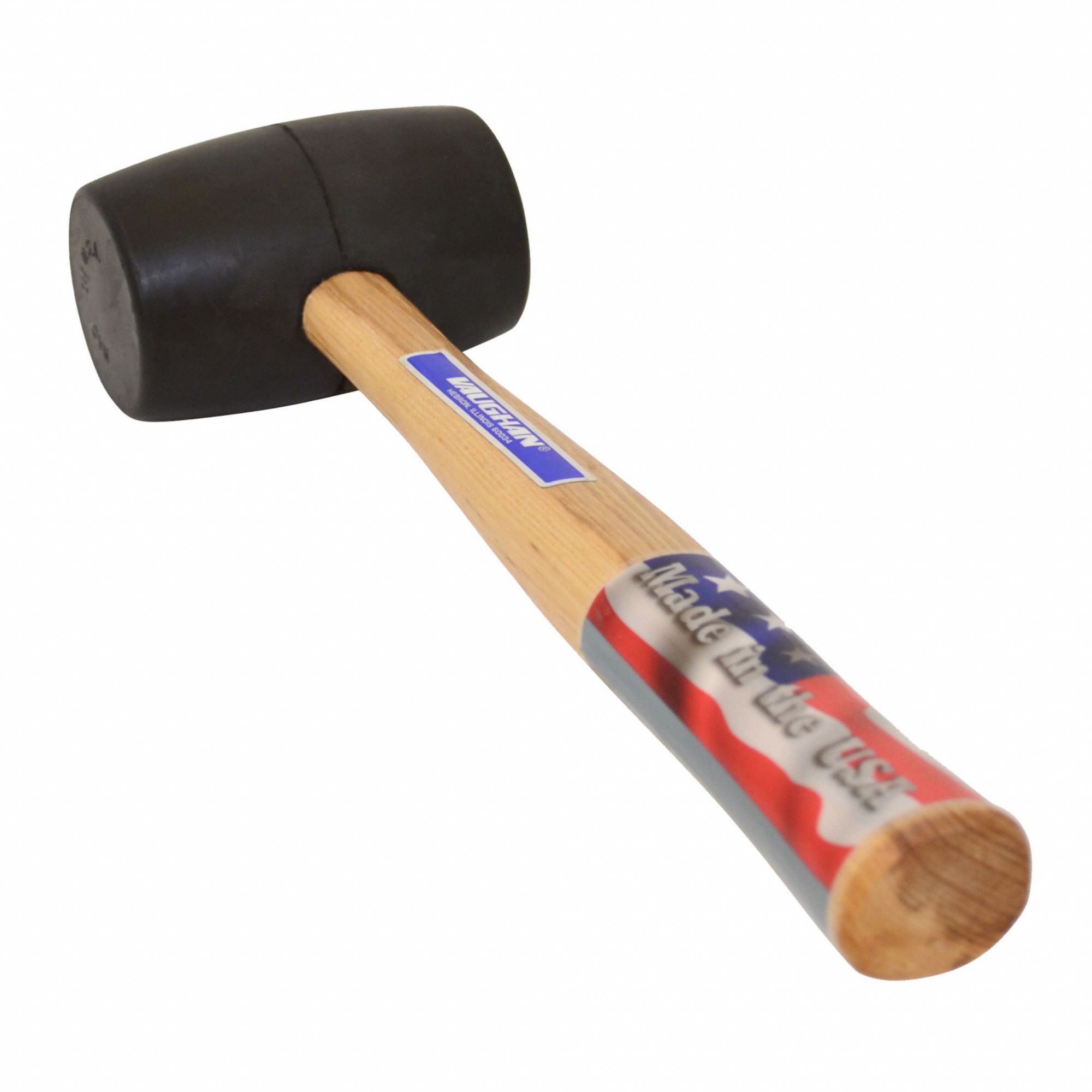 VAUGHAN Rubber Mallet: Wood Handle, 20 oz Head Wt, 2 14 in Dia, 4 in 