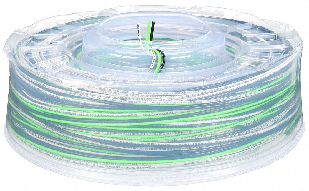 Building Wire: Copper, 12 AWG, 3 Conductors, Solid, Black/Green/White, 350 ft Lg, THHN