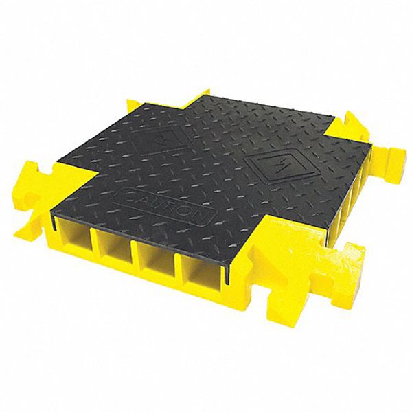 Cable Protector 4-Way Cross: 4 Channels, Drop Over, 3 in Max Cable Dia, 24 in Wd, 4 in Ht, 24 in Lg