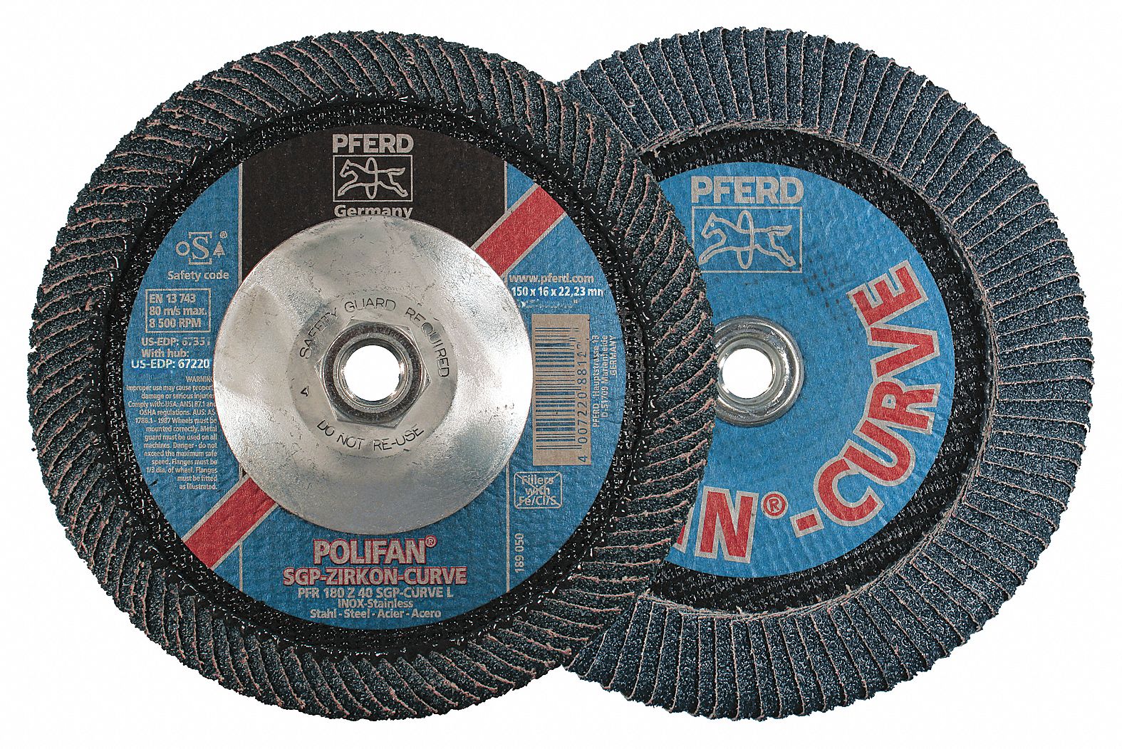 PFERD Radial, Flap Disc, Zirconia Alumina, 6 in Disc Diameter, 40 Abrasive Grit 38NG7267220