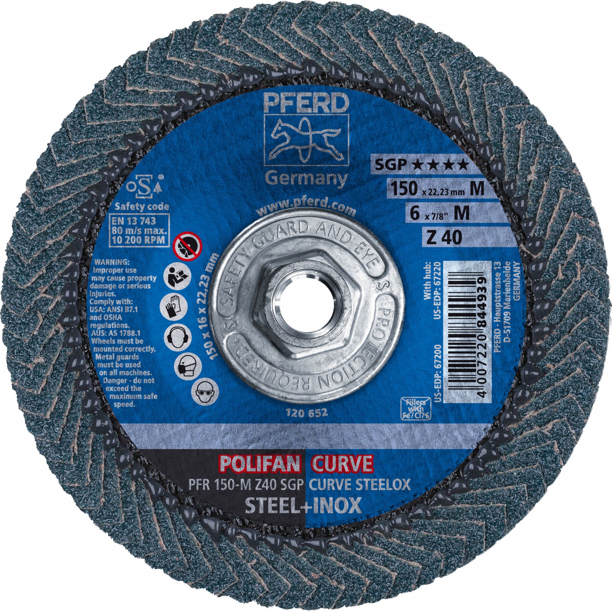 Flap Disc: Radial, 6" x 5/8"-11, Zirconia Alumina, 40 Grit, Fiberglass Bk, Std Density