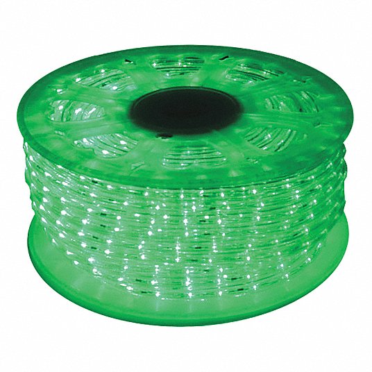 LED Rope Light: Green, 150 ft Overall Lg, 1/2 in Overall Ht, 120 V AC, 115.5 W
