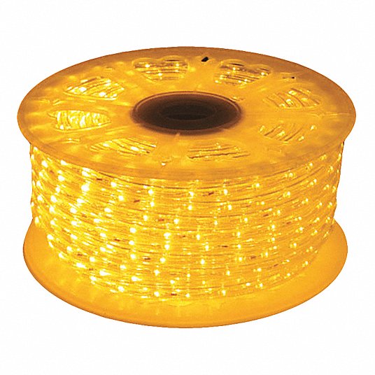 LED Rope Light: Warm White, 150 ft Overall Lg, 3/8 in Overall Ht, 120 V AC, 115.5 W