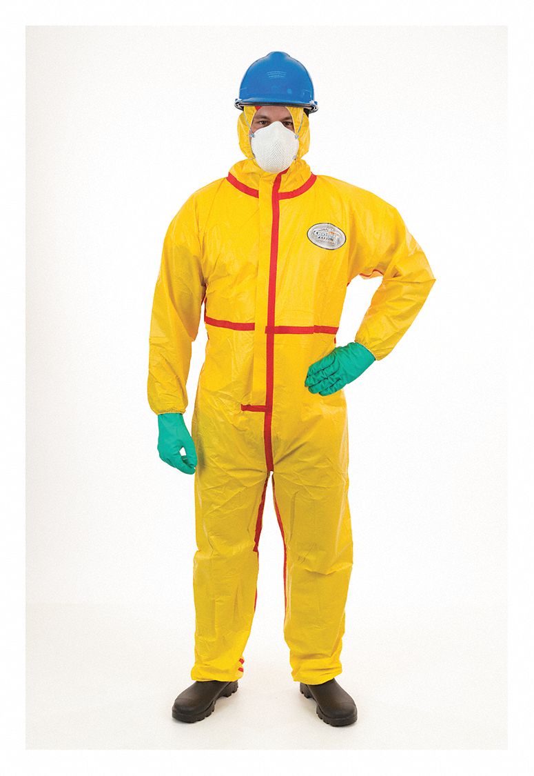 HOODED CHEMICAL-RESISTANT COVERALLS, NON-WOVEN LAMINATE, ELASTIC CUFFS, TAPED, L, 6 PK