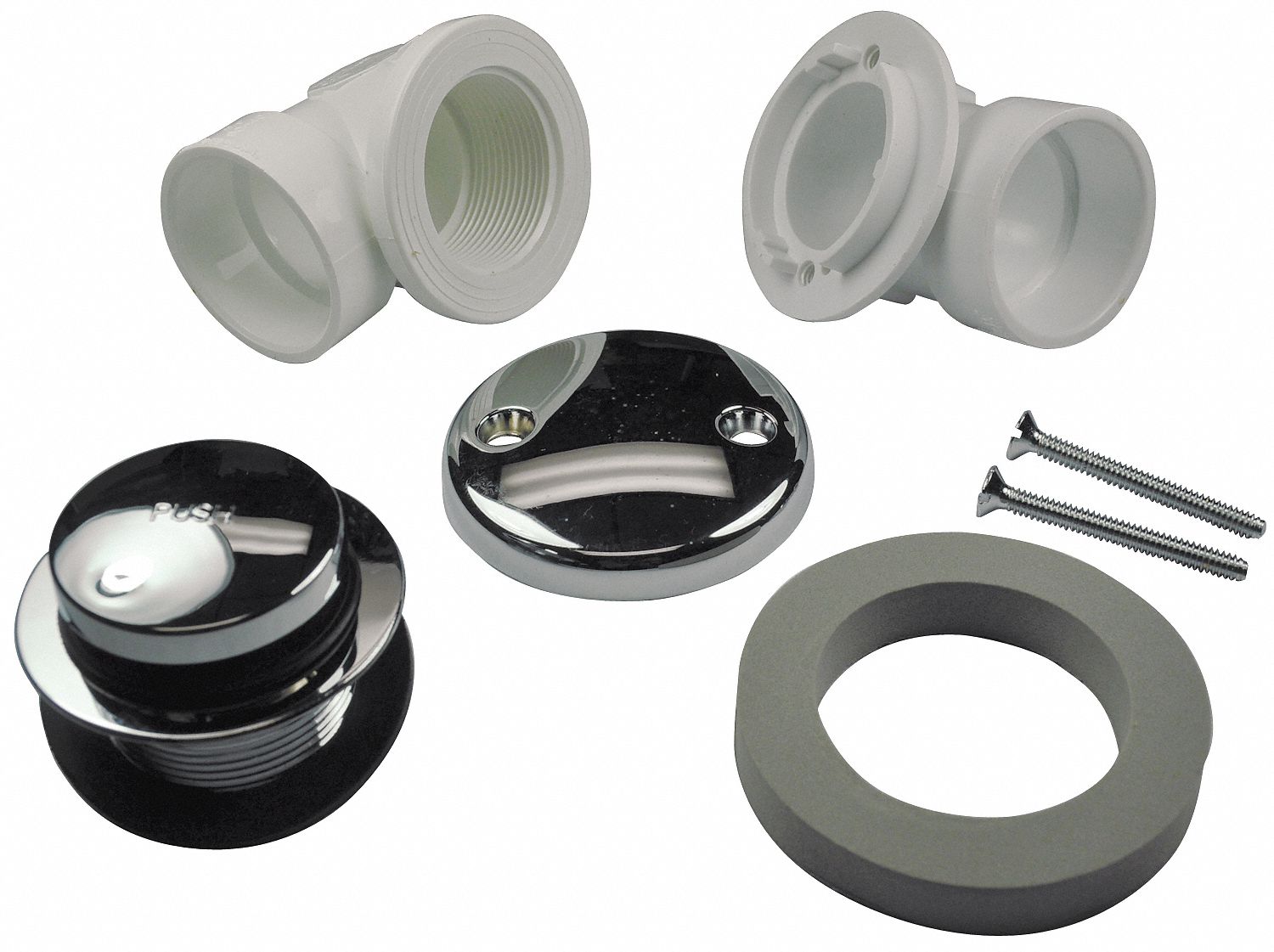 WASTE AND OVERFLOW KIT: 1½ IN OVERALL DIA, 2½ IN H, 1½ IN FITS MAX DRAIN SIZE