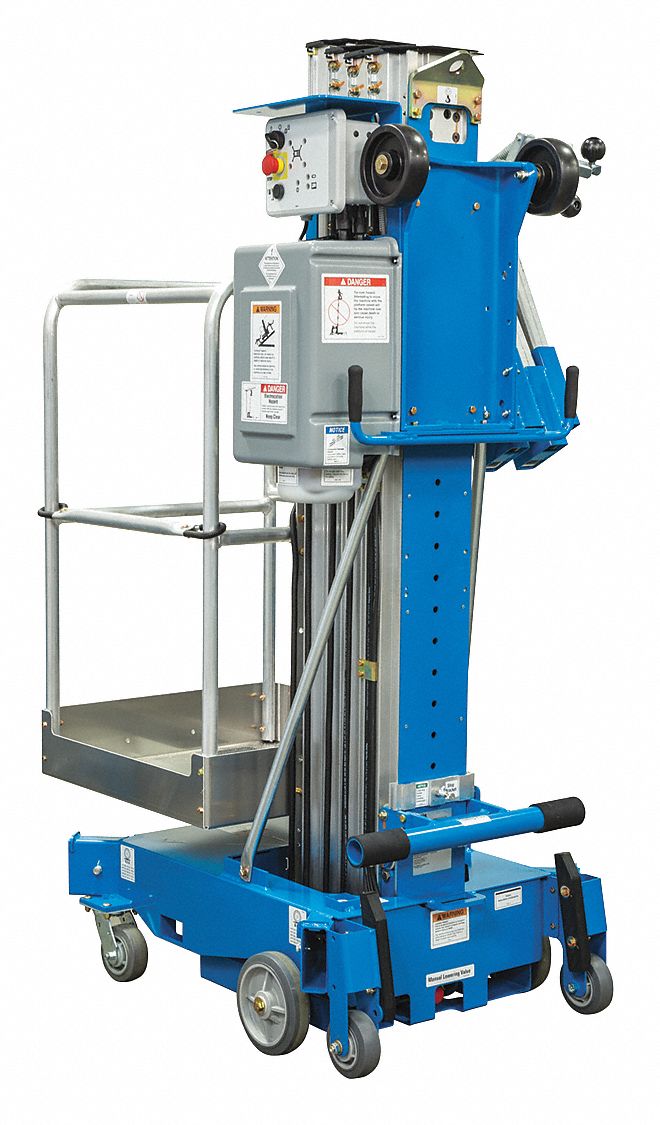 GENIE Aerial Work Platform: AC, 350 lb Load Capacity, 6 ft 6 in Closed Ht,  Casters