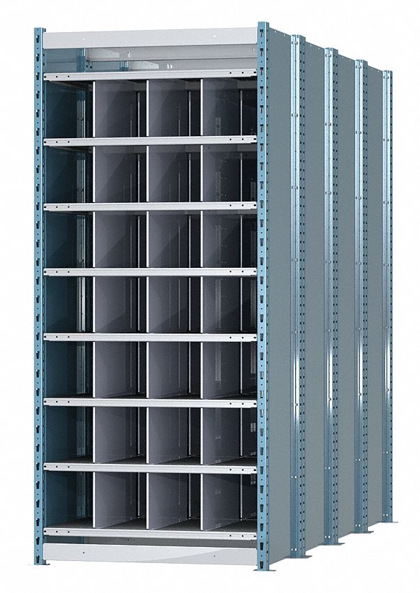 Starter Pigeonhole Bin Unit: 36 in x 96 in x 84 in, 28 Compartments, 9 in x 96 in x 9 in