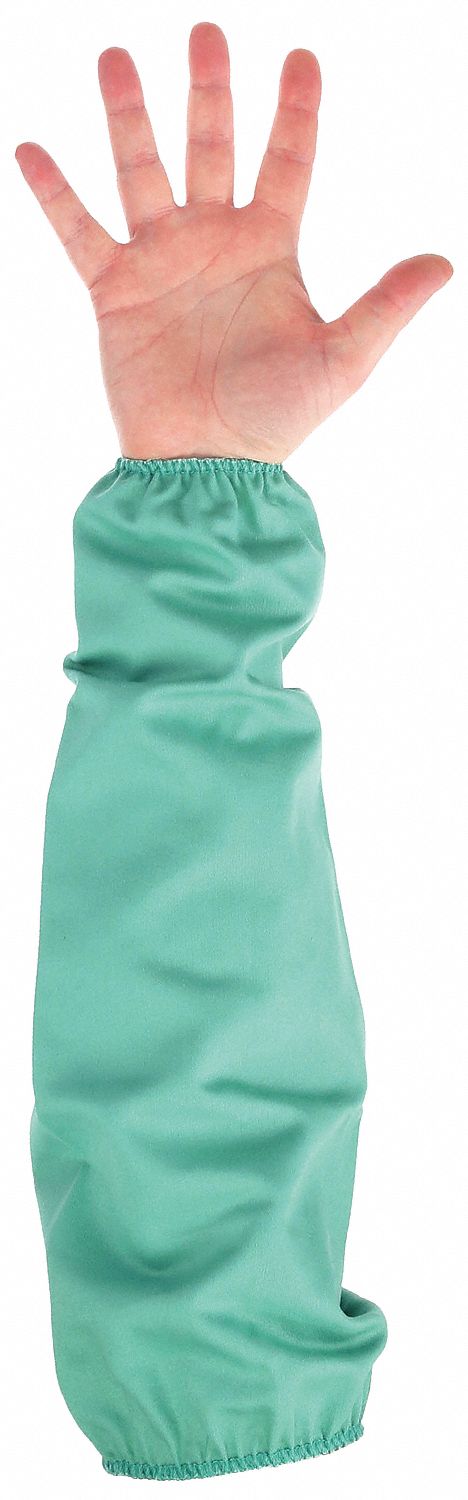 FLAME-RESISTANT SLEEVE, 18 IN, GREEN, COTTON, 1 PR, 9 OZ COTTON