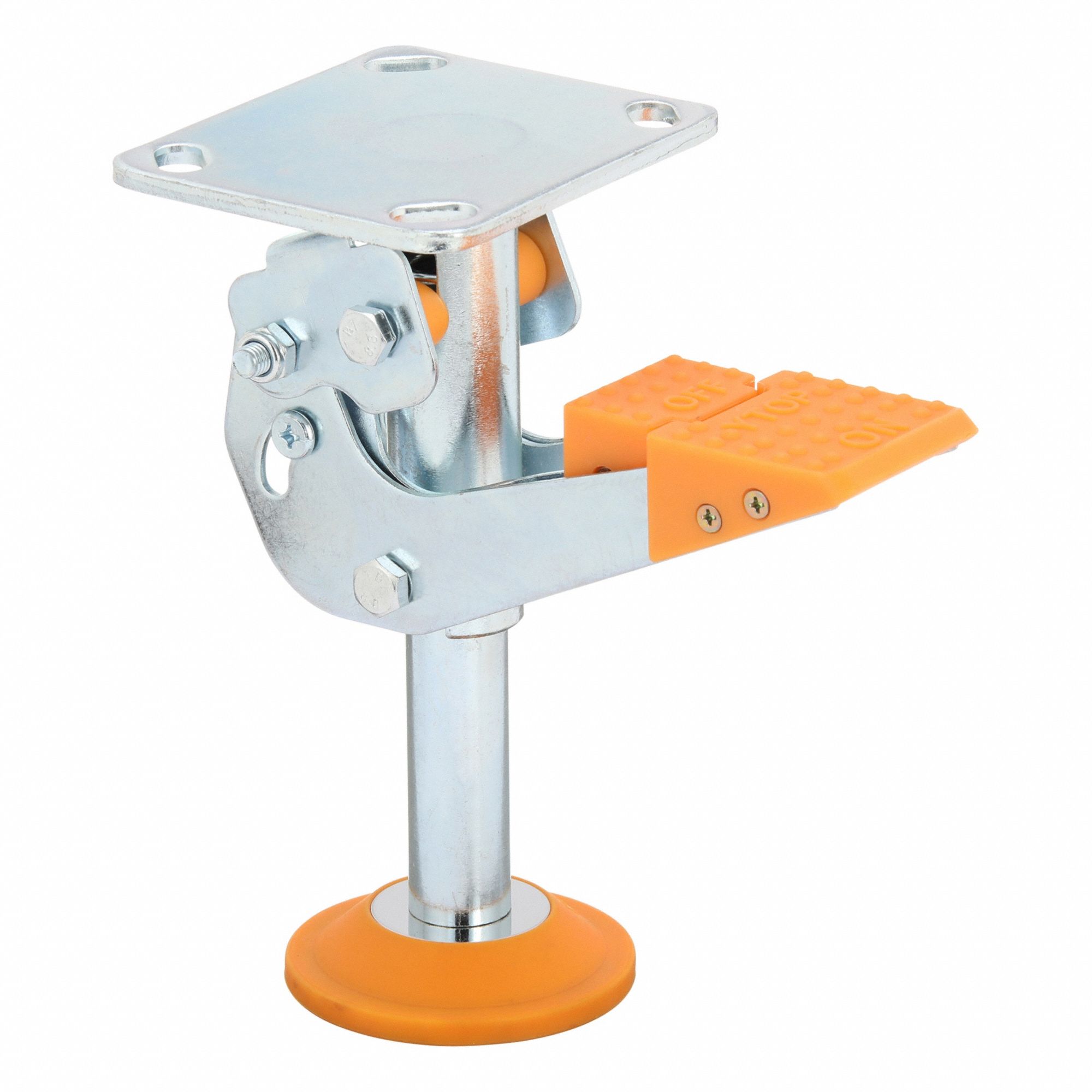 Floor Lock: For 8 in Wheel Dia, 8 5/16 in Floor Lock Retracted Ht, Steel