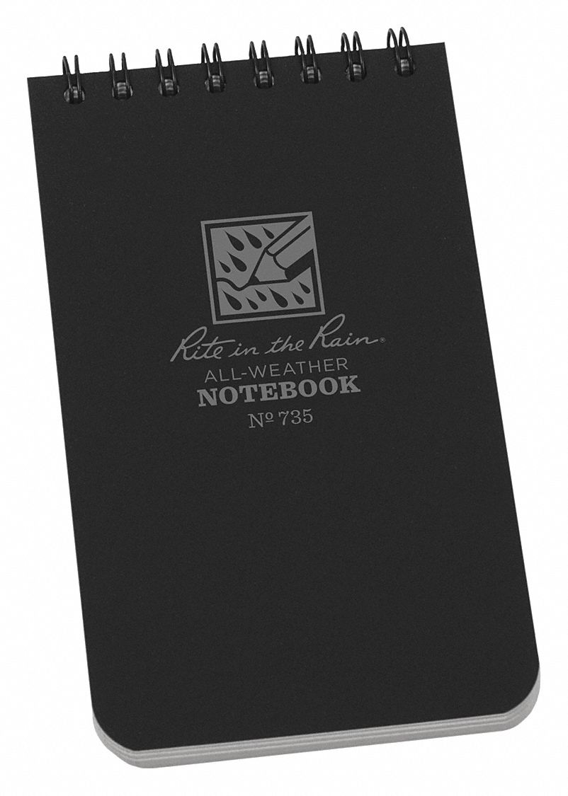 RITE IN THE RAIN, 3 in x 5 in Sheet Size, Black, All Weather Notebook ...