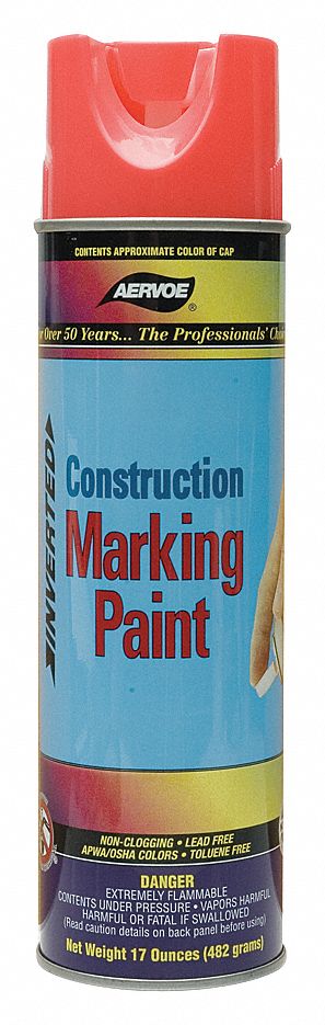 CONSTRUCTION MARKING PAINT, SPRAY, NON-CLOGGING, FLUORESCENT ORANGE, 17 OZ, SOLVENT
