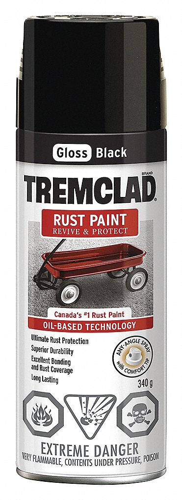 SPRAY PAINT, SPECIALTY, RUST PREVENTATIVE, GLOSS FINISH, BLACK, 340 G, SOLVENT BASE/ALKYD RESIN