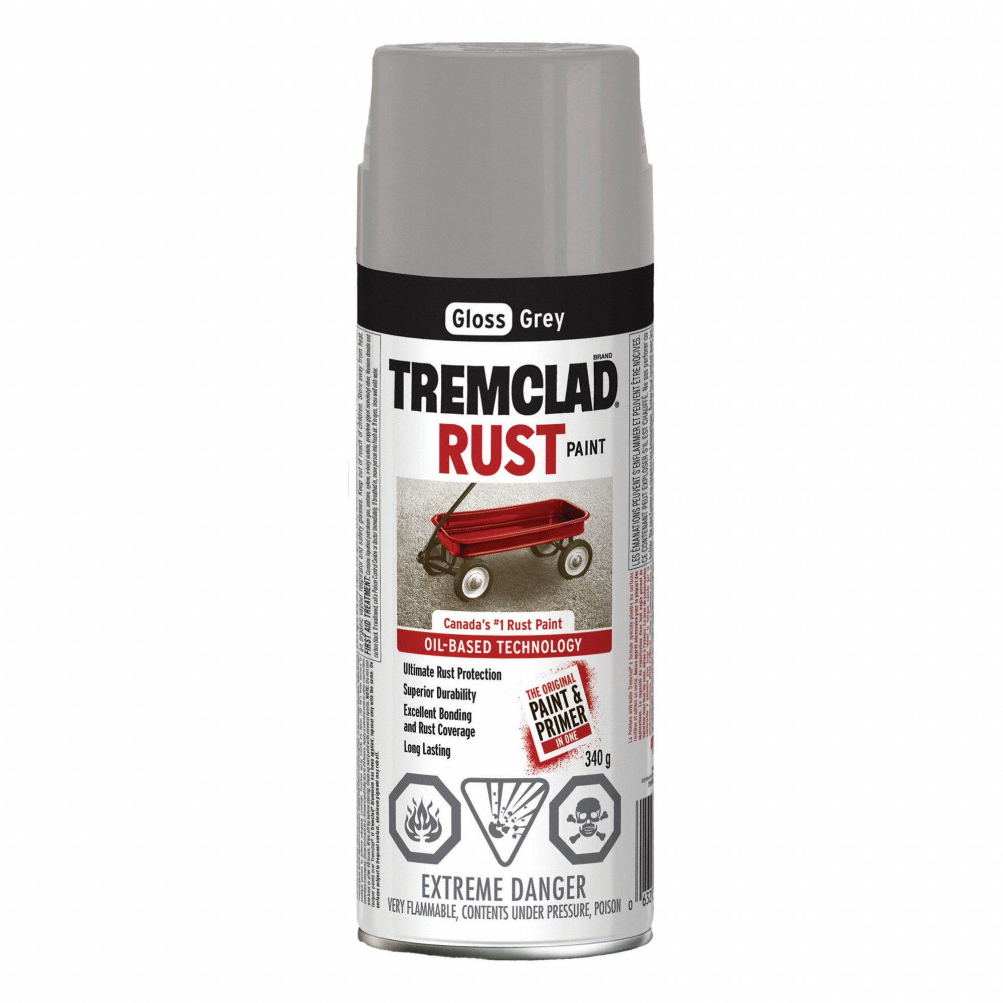 SPRAY PAINT, SPECIALTY, RUST PREVENTATIVE, GLOSS FINISH, GREY, 340 G, SOLVENT BASE/ALKYD RESIN