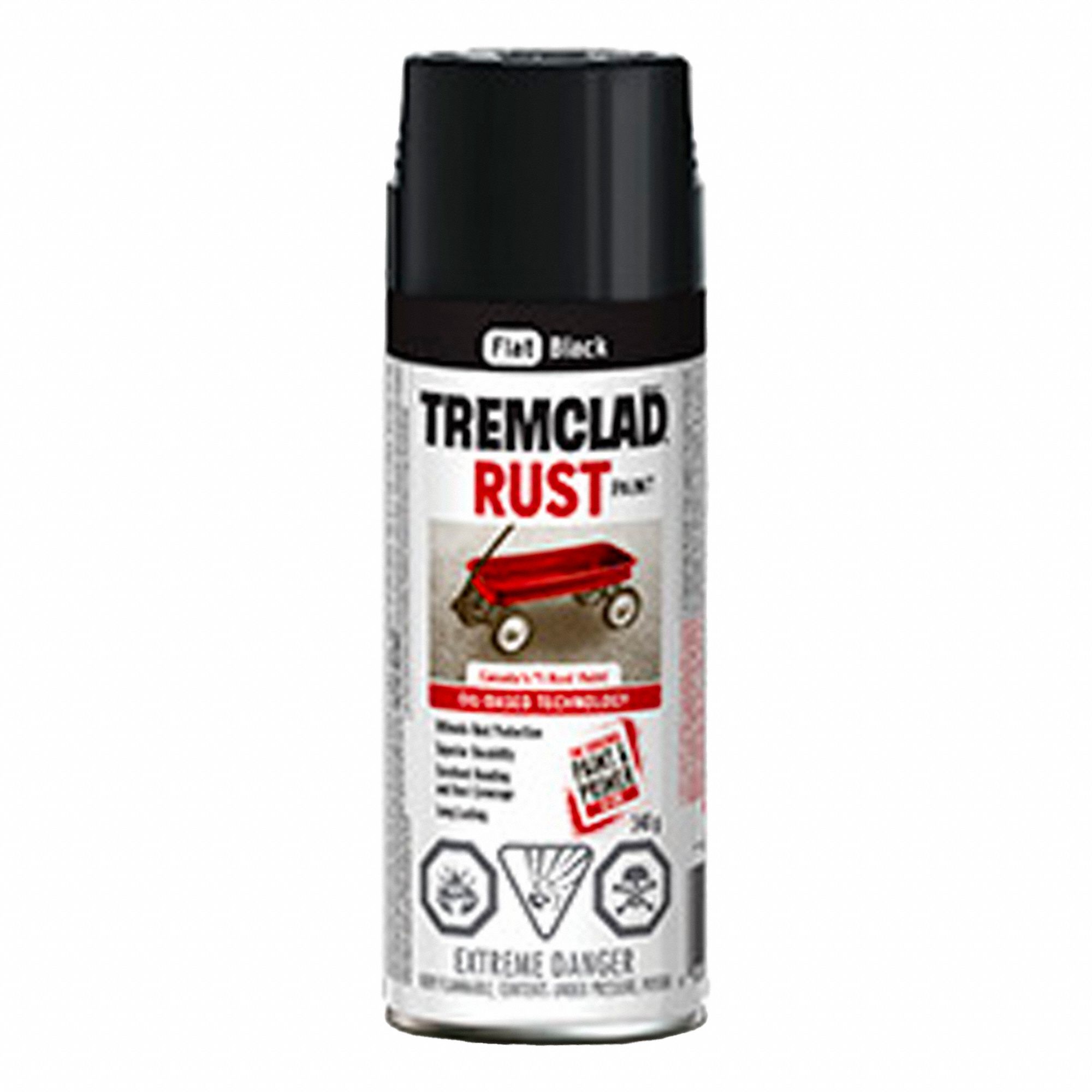 SPRAY PAINT, SPECIALTY, RUST PREVENTATIVE, FLAT FINISH, BLACK, 340 G, SOLVENT BASE/ALKYD RESIN