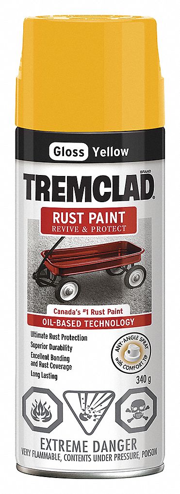 PAINT, SPRAY, GLOSS, RUST-RESISTANT, YELLOW, 340 GRAMS, OIL-BASED