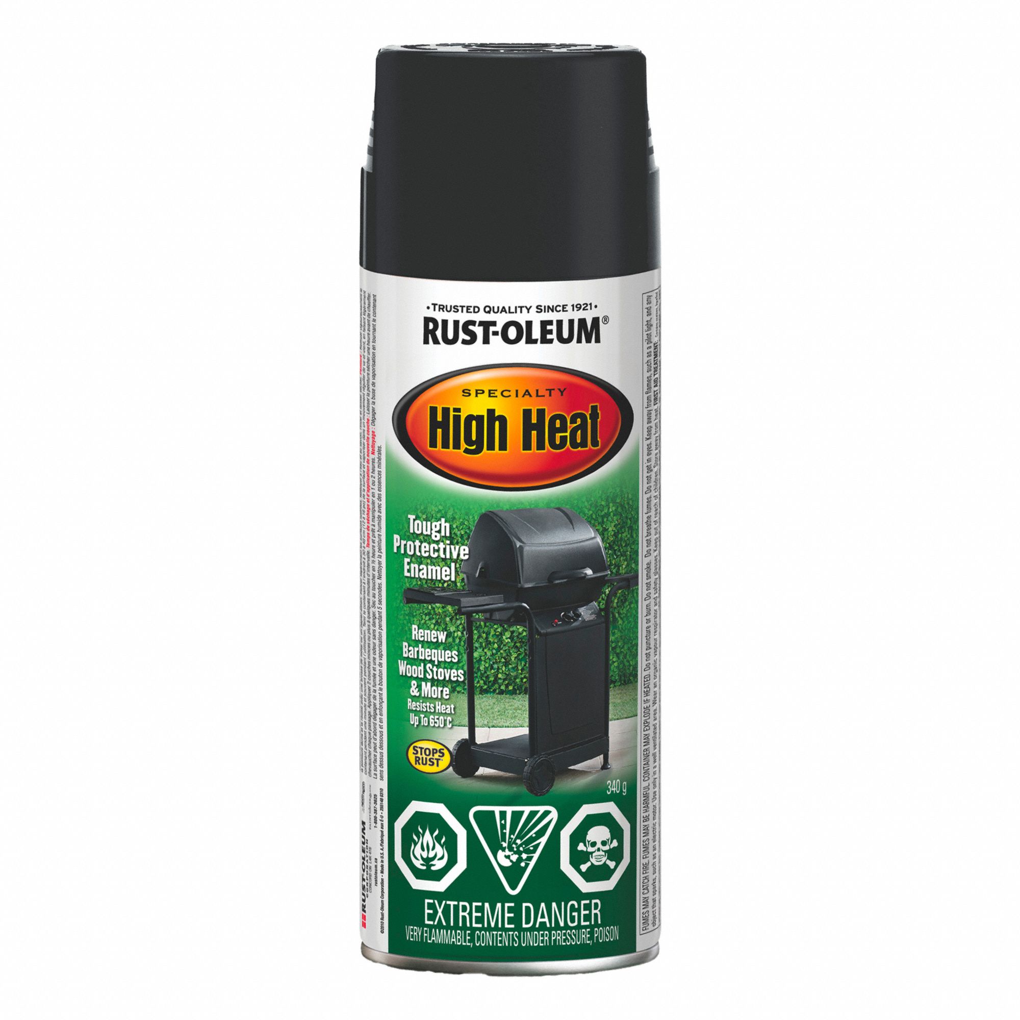 HIGH TEMPERATURE PAINT, SPRAY, 1200 ° F, 1 TO 2 HRS, BLACK, 583 G/L, 10 TO 12 SQ FT, 340 ML, METAL