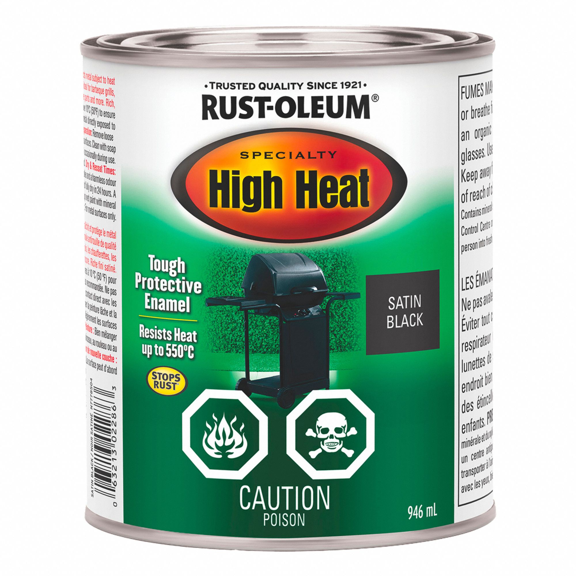 HIGH TEMPERATURE PAINT, BRUSH, 1000 ° F, 5 TO 9 HRS, BLACK, 496 G/L, 65 TO 130 SQ FT, 946 ML, METAL
