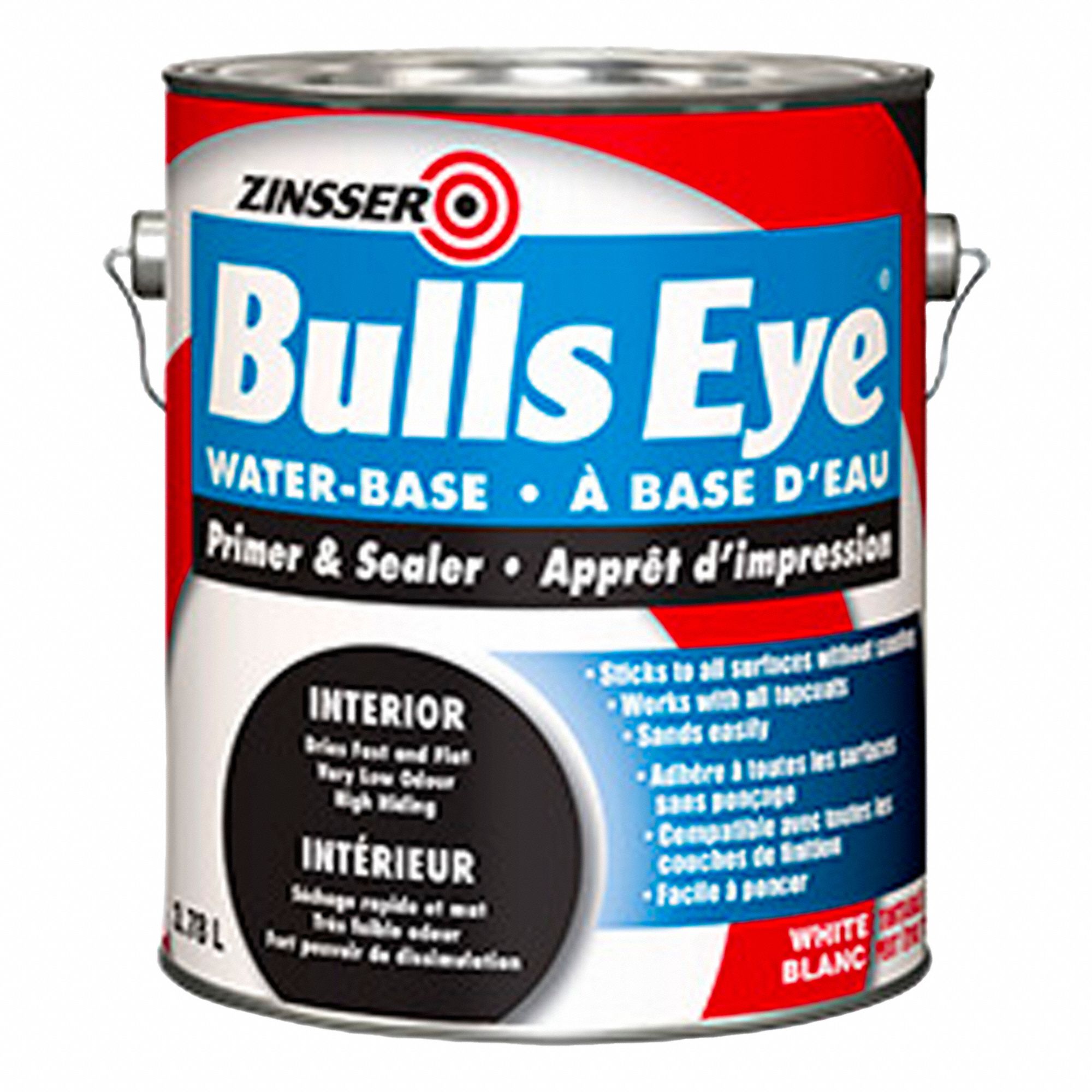 PRIMER, WATER-BASED, INTERIOR, FLAT, 40-90 F TEMP, WHITE, 3.78 L, ALKYD