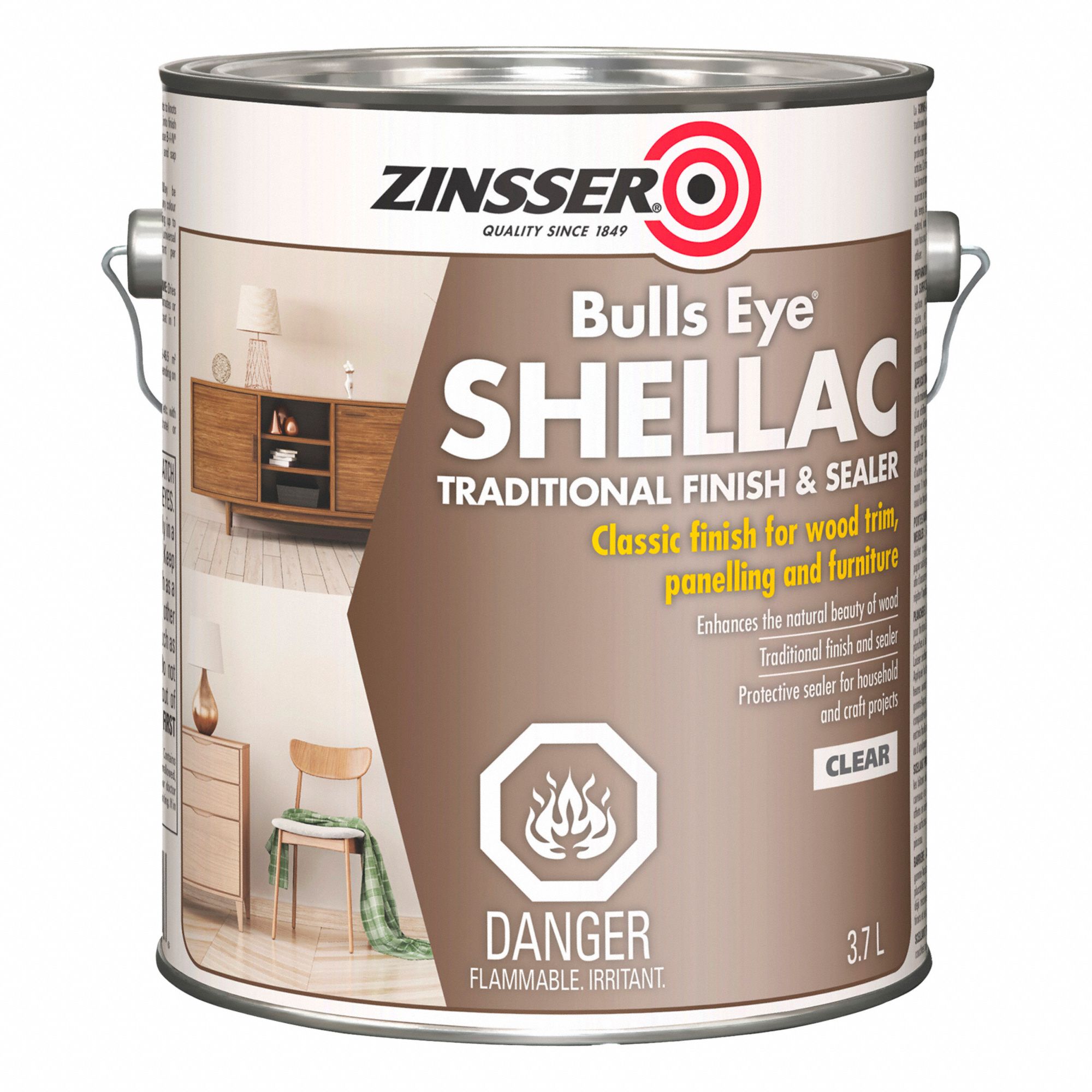 SHELLAC, SEMI-GLOSS, INTERIOR, CLEAR, 3.7 L, SOLVENT